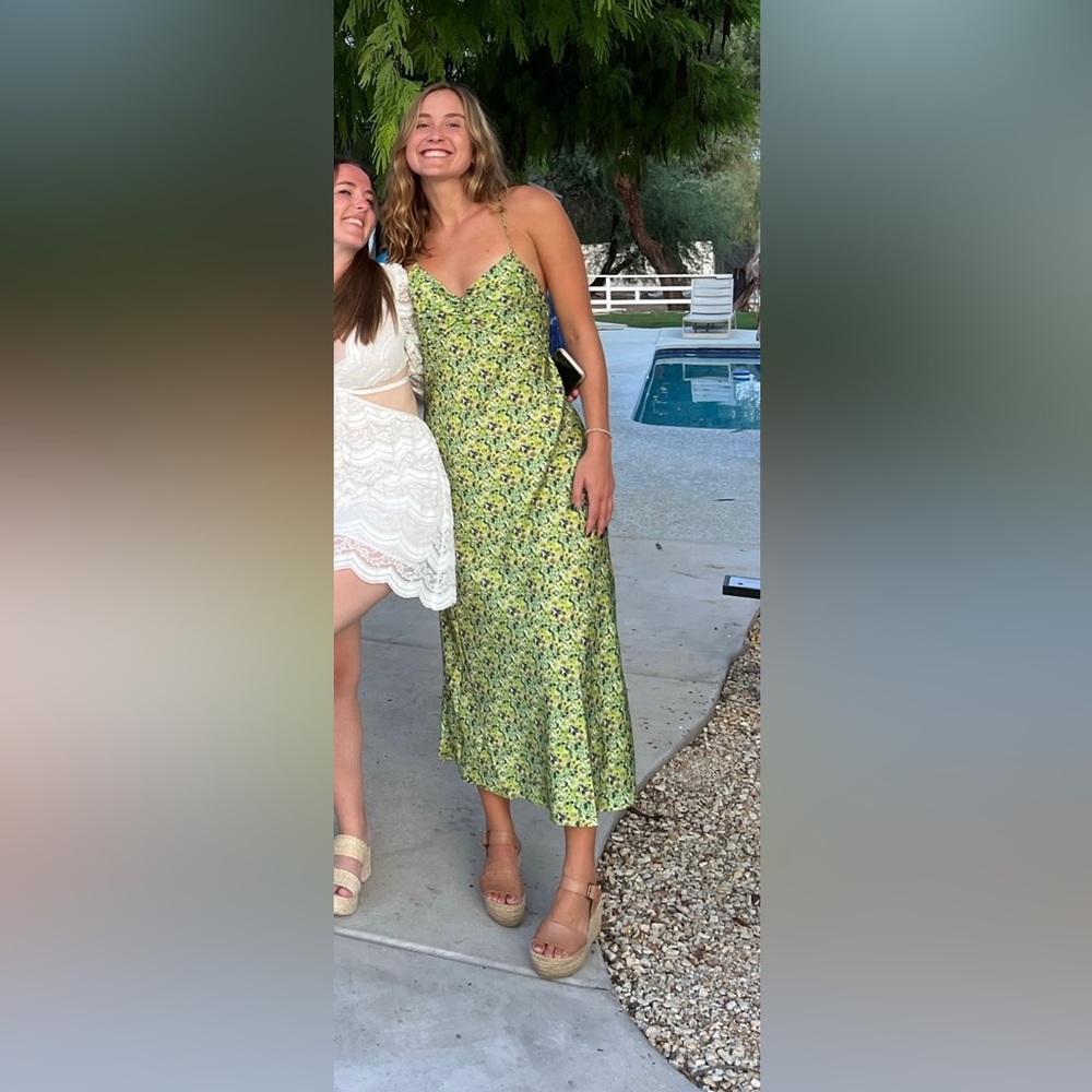 Favorite Daughter Yellow-Green Floral Slip Midi Dress
